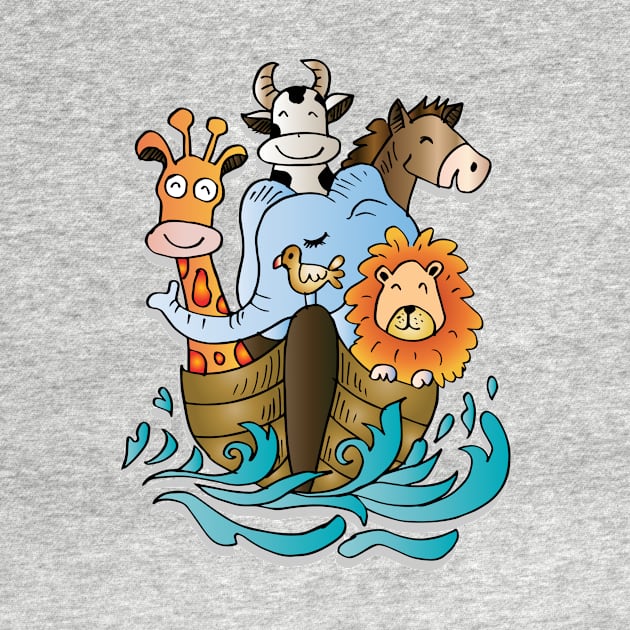 Cute animals on boat. cartoon illustration. by Handini _Atmodiwiryo